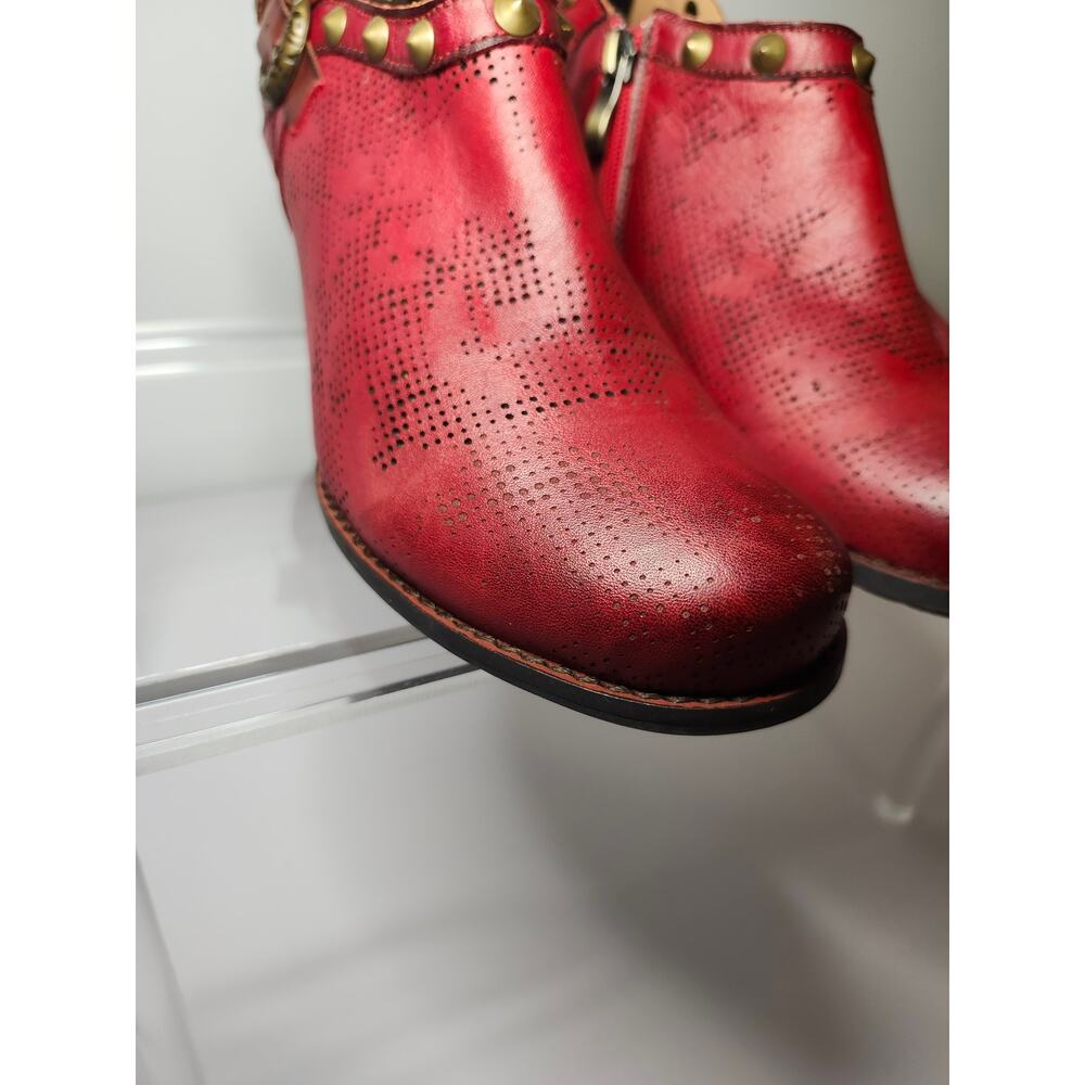 L'Artiste Womens Perforated Shooties Ankle Booties Crimson Red Leather Size 7.5 - Picture 13 of 16